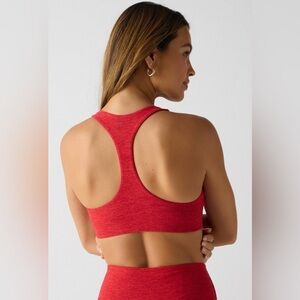 Fabletics HeatherFlex Ruched Low-Impact Bra | L | Holly Berry Red Heather | NWT